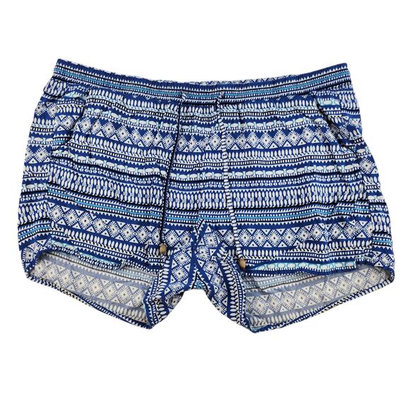 Old Navy Shorts Womens XL Blue White Geometric Boho Pull On Elastic Waist Beads - Picture 2 of 11
